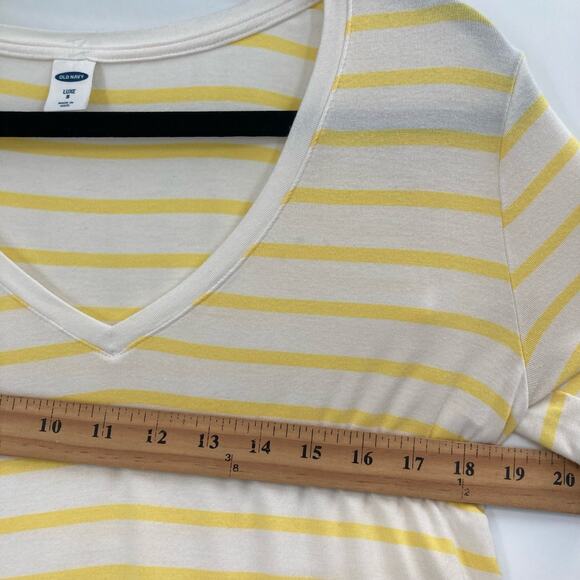 Old Navy Luxe V Neck Jersey Stretch Tee Striped Yellow White Small - Picture 6 of 9